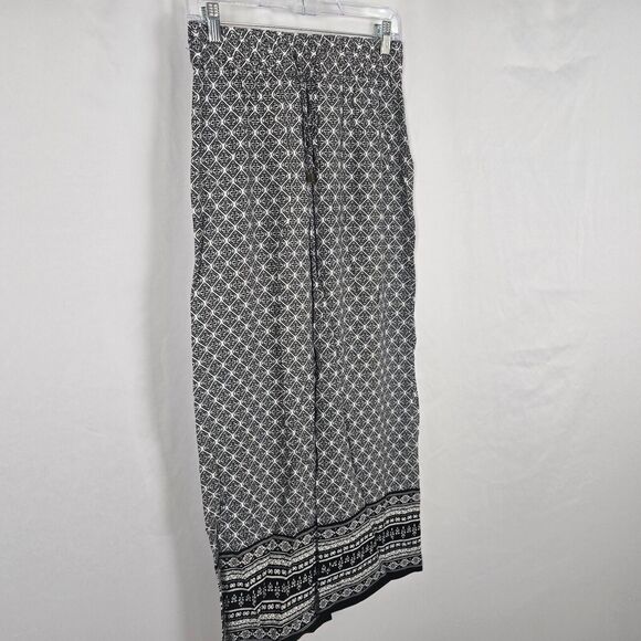 Artisan NY Pants Women's Small Black White Diamond Pattern Wide Leg Drawstring - Picture 11 of 11